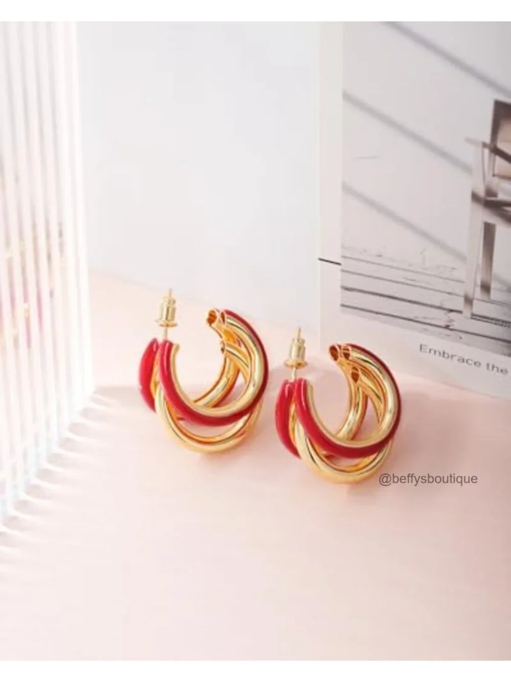 Chunky Triple Hoop Earrings Thick Three Open Hoop Brass Women